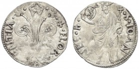 FIRENZE. Repubblica, 1189-1533. Grosso guelfo da 8 soldi e 6 denari 1484, II semestre. Ar gr. 1,91 Dr. FLOR ENTIA Il Giglio con due fiori. Rv. S IOAN ...