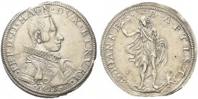 FIRENZE. Ferdinando II de’ Medici, 1621-1670. Piastra 1638. Ar gr. 32,18 Dr. FERD II MAGNDVX ETRVRI Busto drappeggiato e corazzato del Granduca a d. c...