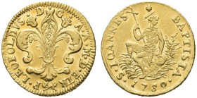 FIRENZE. Pietro Leopoldo I di Lorena, I periodo, 1765-1790. Ruspone 1780. Au gr. 10,42 Dr. P LEOPOLDVS D G A M D ETR Il Giglio con due fiori; sotto, a...