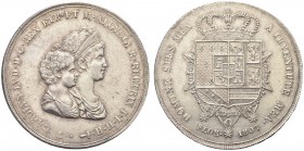 FIRENZE. Carlo Ludovico di Borbone, Re d’Etruria, con la reggenza di Maria Luisa, 1803-1807. Dena 1807. Ar gr. 39,22 Dr. Busti affiancati. Rv. Stemma ...