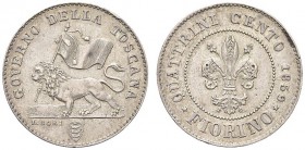 FIRENZE. Governo Provvisorio della Toscana, 1859. Fiorino 1859. Ar gr. 6,78 Dr. Leone vessillifero verso s.; in esergo, GORI e armetta. Rv. Il Giglio ...