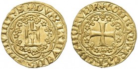 GENOVA. Gabriele Adorno, Doge V, 1363-1370. Genovino S-R. Au gr. 3,54 Dr. DVX IANVENSIVM QVINT S Castello in cornice d’archi. Rv. CONRADV REX ROMANORV...