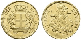 GENOVA. Dogi Biennali, III Fase, 1637-1797. 48 Lire 1796. Au gr. 12,55 Dr. DUX ET GUB REIP GENU Stemma coronato tra due grifi. Rv. ET REGE EOS 1796 La...