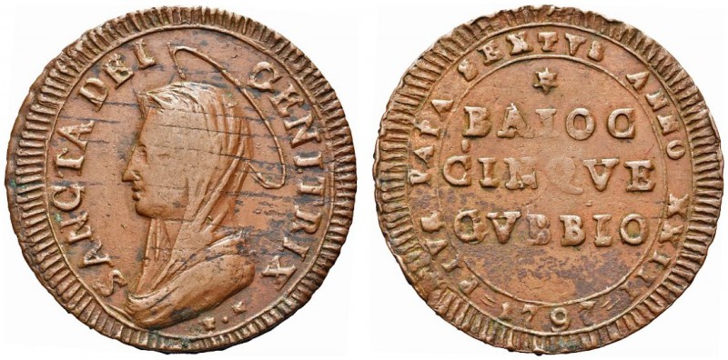 GUBBIO. Pio VI (Giovanni Angelo Braschi), 1775-1799. Madonnina da 5 Baiocchi 179...
