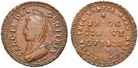 GUBBIO. Pio VI (Giovanni Angelo Braschi), 1775-1799. Madonnina da 5 Baiocchi 1797 a. XXIII. Æ gr. 15,45 Dr. PIVS PAPA SEXTVS ANNO XXIII Nel campo BAIO...