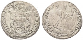 MANTOVA. . Vincenzo I Gonzaga, 1587-1612. Lira o Anselmino. Ar gr. 5,74 Dr. VIN D G DVX MAN IIII E MO F II Stemma coronato. Rv. SANCTVS ANSELMVS EP Sa...