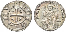 MILANO. . Repubblica, 1250-1310. Ambrosino d’argento. Ar gr. 2,89 Dr. MEDIOLANV Croce potenziata; agli angoli, quattro mezzelune. Rv. SCS AMB ROSIV Sa...