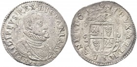 MILANO. . Filippo II di Spagna, duca di Milano, 1554-1598. Scudo 1594. Ar gr. 31,84 Dr. PHILIPPVS REX HISPANIARVM Busto corazzato a d., con collare al...