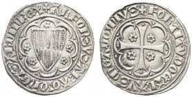 VILLA DI CHIESA. Alfonso IV d’Aragona, 1327-1336. Alfonsino d'argento. Ar gr. 3,00 Dr. ALFONSVS ARAGN ET SARDIN REX Stemma aragonese accostato e sormo...