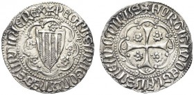 VILLA DI CHIESA. Pietro IV d’Aragona, 1336-1387. Alfonsino d'argento. Ar gr. 3,18 Simile a precedente. Piras 70 var; MIR 115 var.
 Molto Raro. Di sti...