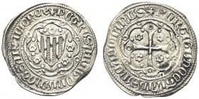 VILLA DI CHIESA. Pietro IV d’Aragona, 1336-1387. Mezzo Alfonsino d'argento. Ar gr. 1,58 Dr. PETRUS ARAGONUM ET SARDINIE REX Stemma aragonese accostato...