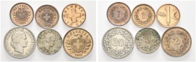 LOTTI. Tentativo di collezione di monete svizzeri in album contentente n. 324 monete coi tagli dal centesimo, 2 centesimi, 
 5 centesimi, 10 e 20 cen...