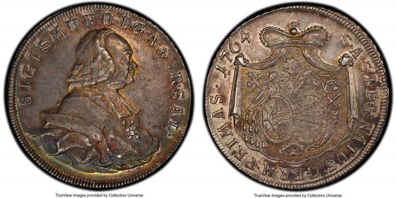 Salzburg. Sigismund III Taler 1764 AU55 PCGS, KM403.1, Dav-1257. An aestheticall...