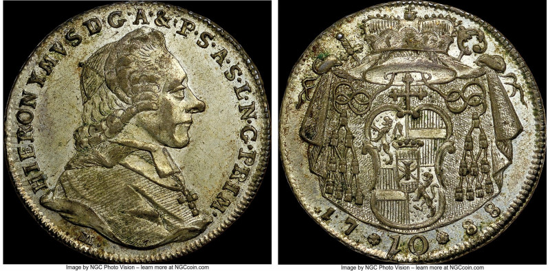 Salzburg. Hieronymus 10 Kreuzer 1788-M AU58 NGC, KM464. Dressed in a sweeping si...