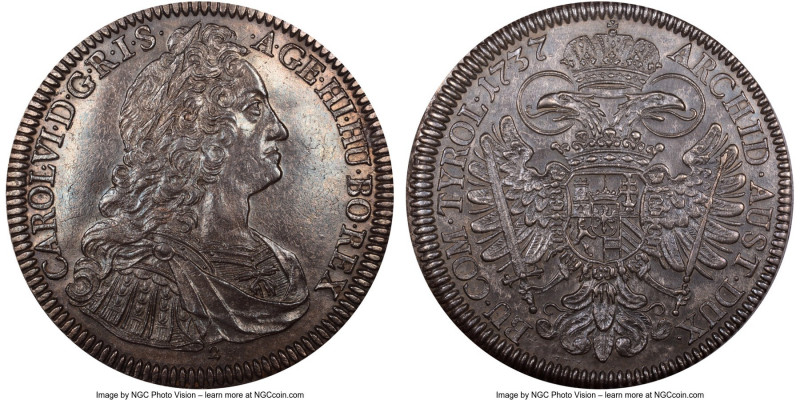 Karl VI Taler 1737-(2) MS62 NGC, Hall mint, KM1639.2, Dav-1056. Type with "2" be...