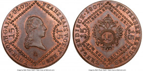 Franz I 15 Kreuzer 1807-A MS63 Red and Brown NGC, Vienna mint, KM2138. A lovely example with sparkling original luster, an unusual characteristic for ...