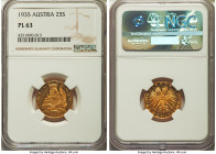 Republic gold Prooflike 25 Schilling 1935 PL63 NGC, KM2856. Portrait of St. Leopold. The first year of issue featuring a minuscule mintage of 2,880 pi...