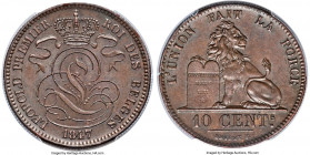 Leopold I 10 Centimes 1847 MS64 Brown PCGS, KM2.1. An incredibly sharp example with enviable, chocolatey-brown coloring and gleaming, lustrous fields....