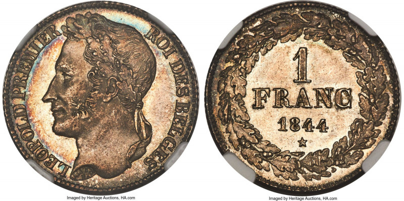 Leopold I Franc 1844 MS65 NGC, KM7.1. A dazzling example with highly defined fea...