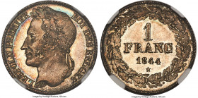 Leopold I Franc 1844 MS65 NGC, KM7.1. A dazzling example with highly defined features and subtle iridescent tones over frosty mint brilliance. Superb ...