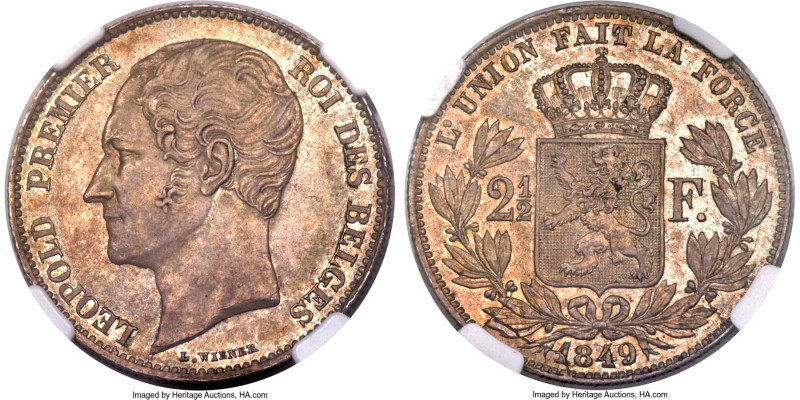 Leopold I 2-1/2 Francs 1849 MS65 NGC, KM12. Large head variety. A decidedly eye-...