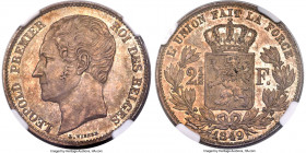 Leopold I 2-1/2 Francs 1849 MS65 NGC, KM12. Large head variety. A decidedly eye-appealing example with attractive, cabinet patination and underlying o...