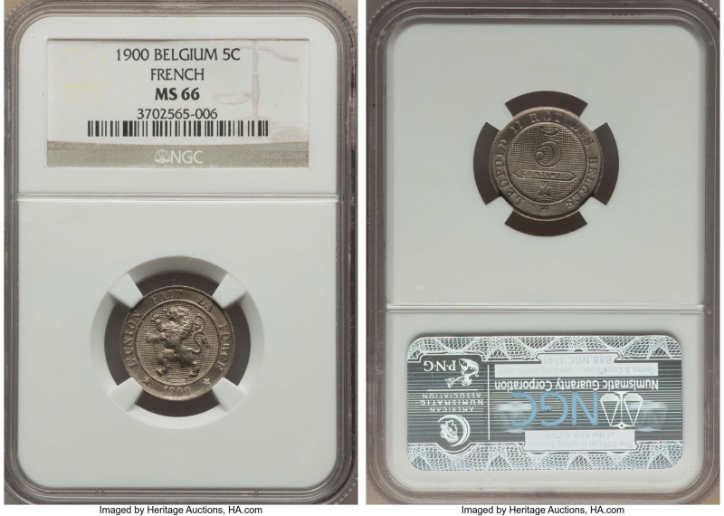Leopold II 5 Centimes 1900 MS66 NGC, KM40. French legends variety. Steely toned ...