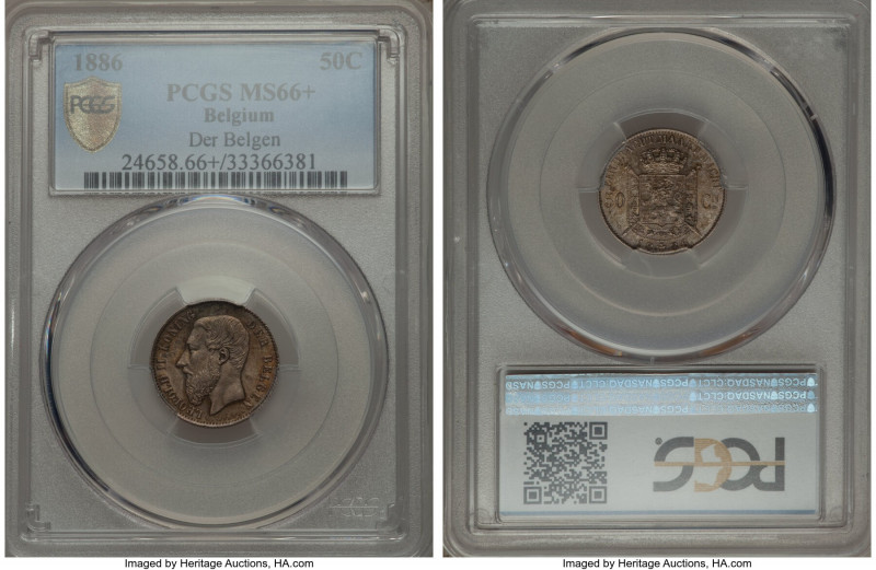 Leopold II 50 Centimes 1886 MS66+ PCGS, KM27. Flemish legends variety. Alluring ...
