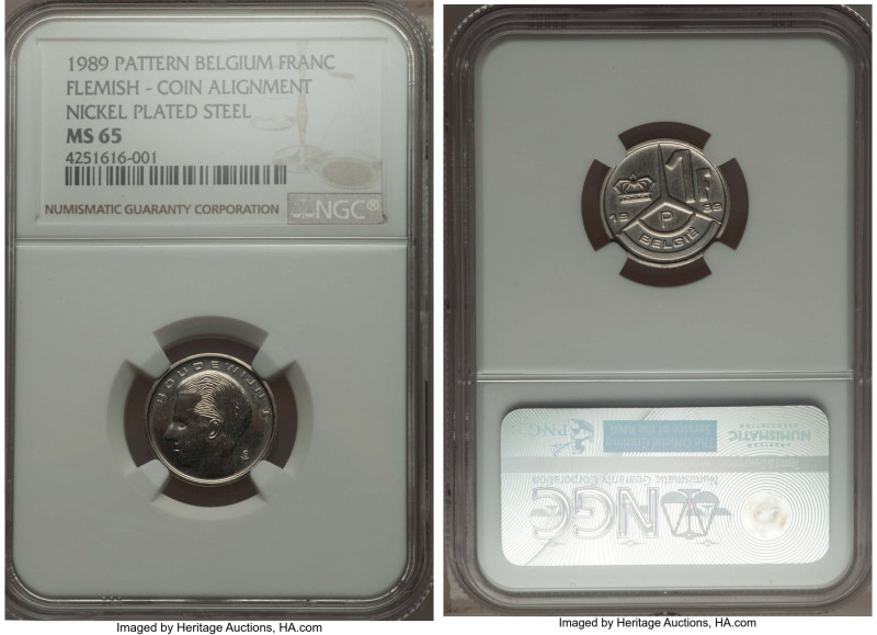 Baudouin I nickel-plated steel Pattern Franc 1989 MS65 NGC, cf. KM171 (for stand...