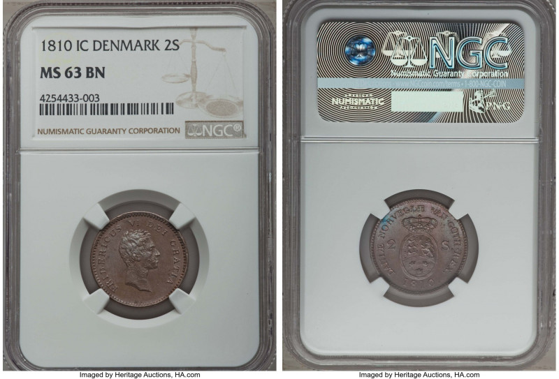 Frederick VI 2 Skilling 1810-IC MS63 Brown NGC, Copenhagen mint, KM670. A well-s...
