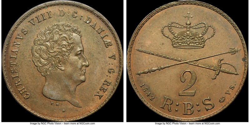 Christian VIII 2 Rigsbankskilling 1842 (c)-VS MS62 Brown NGC, Copenhagen mint, K...
