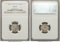 Christian VIII 4 Rigsbankskilling 1841 (h)-FK MS63 NGC, Copenhagen mint, KM721.1. A superior silver minor with fully original surfaces and resplendent...