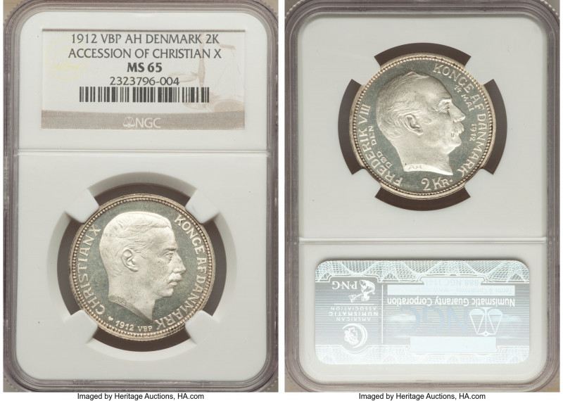 Christian X Proof "Accession" 2 Kroner 1912 (h)-VBP MS65 NGC, Copenhagen mint, K...