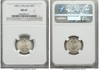 Russian Duchy. Alexander III 50 Pennia 1893-L MS65 NGC, KM2.2. Wholly deserving of its Gem Mint State designation, yielding a semi-Prooflike finish an...