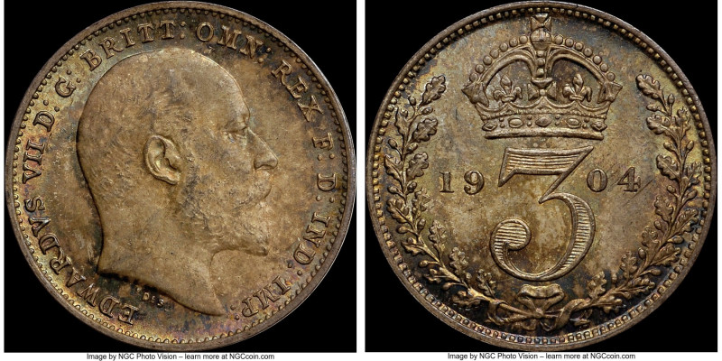 Edward VII Maundy 3 Pence 1904 MS66 NGC, KM797.2. Blanketed in a silty patina em...