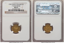People's Republic brass Proba 2 Grosze 1949 MS63 NGC, KM-Pr4, P-202B. Mintage: 100. Shimmering and choice, with noteworthy golden iridescence.

HID098...