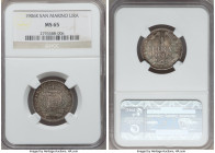 Republic Lira 1906-R MS65 NGC, Rome mint, KM4. A superb example of this elusive one-year type dressed in an allover steel tone punctuated by subtle pe...