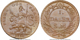 Carl XII "Agile & Ready" Daler 1718 MS63 Brown NGC, KM-A356. Emergency coinage issue with legend stating "agile and ready." Only a single survivor cer...