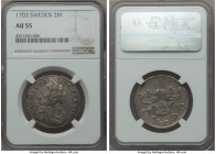 Carl XII 2 Mark 1703 AU55 NGC, KM314. Pleasantly toned, with some even wear but no singular marks that distract the eye. An overall pleasing piece for...