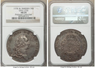 Adolf Frederick Riksdaler 1770-AL AU55 NGC, KM505, Dav-1733. Exhibiting soft metallic patina and a light dispersion of friction from circulation, thou...