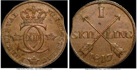 Carl XIII Skilling 1817 MS62 Brown NGC, KM585. An outstanding example of this hefty copper minor. Ex. Eric P. Newman Collection

HID09801242017

© 202...