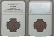 Carl XIV Johan 1/4 Skilling 1830 AU58 Brown NGC, KM595. A type not often encountered in high grades, and the primary key date to this series, exhibiti...