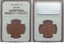 Carl XIV Johan 1/2 Skilling 1822 MS65 Red and Brown NGC, KM596. Lovely red luster highlights the devices of this example of the key date in this serie...