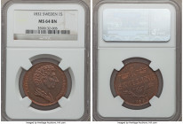 Carl XIV Johan Skilling 1832 MS64 Brown NGC, KM638. Stunning one-year type with chestnut-brown surfaces and lustrous auburn highlights surrounding the...