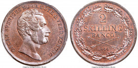 Oscar I 2 Skilling 1844 MS65 Brown PCGS, KM660, Tingstrom-13, Ahlstrom-76. Obv. Large bust of Oscar I right. Rev. Date and value in wreath. Sparkling ...