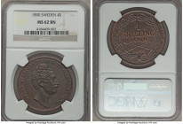 Oscar I 4 Skilling 1850 MS62 Brown NGC, KM672. Unusually well detailed for this large copper, and few can be located approaching Mint State.

HID09801...