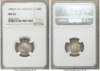 Oscar I 1/16 Riksdaler 1848/5-AG MS65 NGC, KM665. Very nearly absent any evidence of handling and exhibiting brilliant features decorated in delicate ...