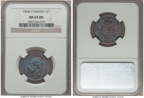 Oscar I 2 Ore 1858/7 MS65 Brown NGC, KM688. Highly lustrous surfaces, especially considering the "Brown" designation, with swirls of blue and purple t...