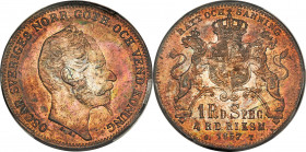 Oscar I Riksdaler Specie (4 Riksdaler Riksmynt) 1857-ST MS63 PCGS, KM689, Dav-355. Beautifully toned with stunning detail. This Mint State example exh...
