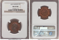 Carl XV Adolf 2 Ore 1872 MS65 Red and Brown NGC, KM706. Boasting a superior level of preservation with satiny, terracotta fields centering a cornflowe...